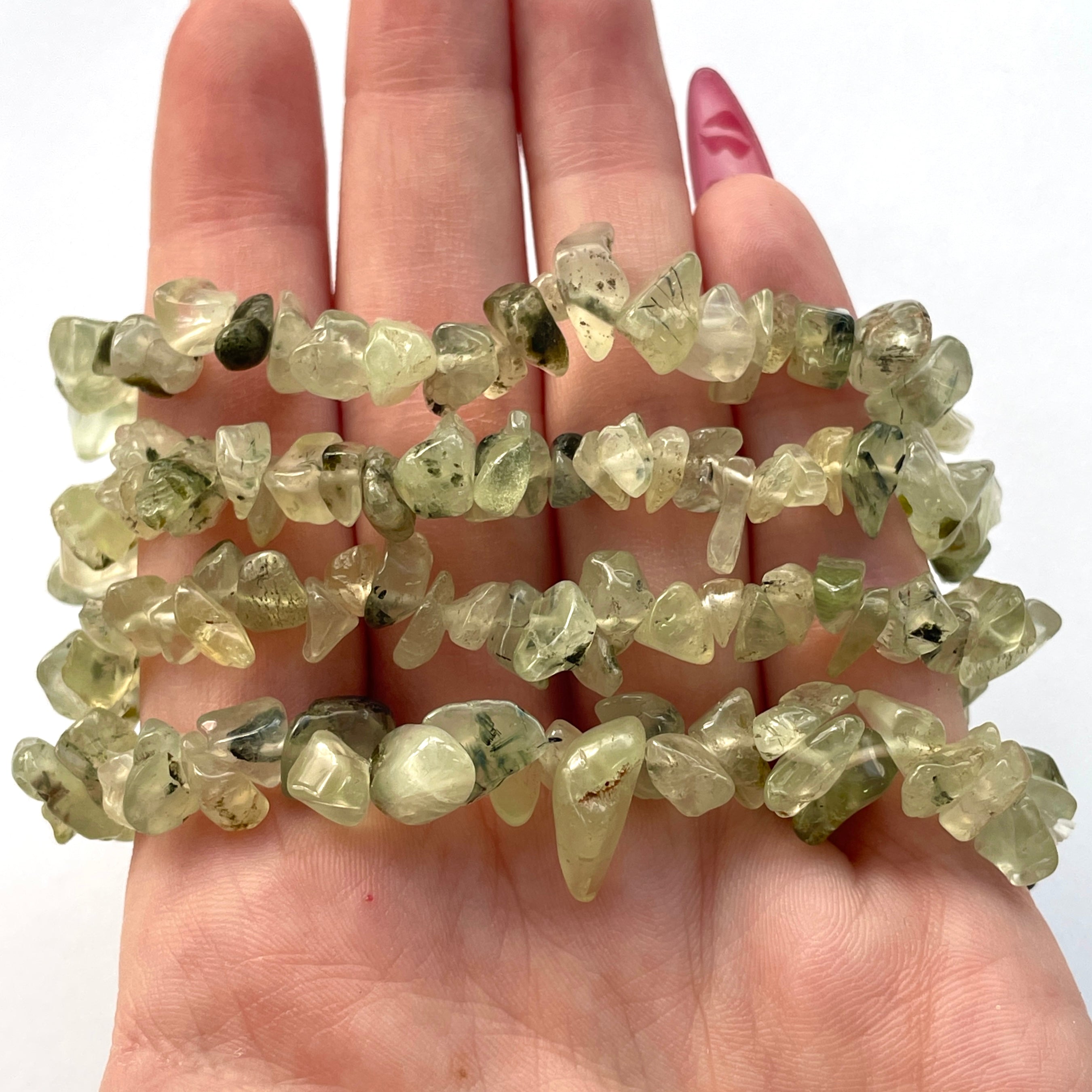 Epidote/Prehnite with Tourmaline Chip Bracelet Epidote/Prehnite with Tourmaline Chip Bracelet